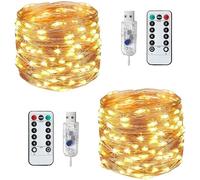 Lezonic [2 Pack] Fairy Lights for Bedroom,8 Modes USB Plug in Powered Lights Waterproof for Indoor Outdoor Lighting,Party,Festival,Garden,Christmas Decorations(Warm White)