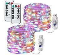 Lezonic [2 Pack] Fairy String Lights, 120 LED 40Ft Led Lights Waterproof, USB Plug in Powered with 8 Modes, Copper Wire Decorative for Bedroom, Wedding, Party Decorations(Multi-Coloured)