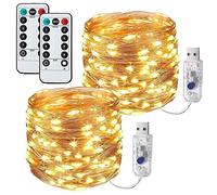 Lezonic [2 Pack] Fairy String Lights, 120LED 12M/40Ft 8 Modes USB Plug in Powered Copper Lights Waterproof for Outdoor/Indoor with Remote Timer Bedroom, Party, Wedding, Christmas(Warm White)