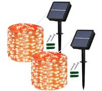 Lezonic 2 Pack Solar Lights,Total 240LED 80FT/24M Solar String Lights Waterproof, 8 Modes Outdoor Lights Solar Powered for Indoor/Outdoor Patio,Yard,Lawn,Party,Wedding Decoration (Orange)
