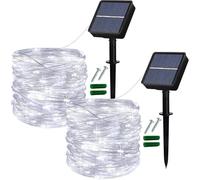 Lezonic [2 Pack Solar String Lights Waterproof, 12M/40Ft 120 LED 8 Modes Copper Wire Decorative Solar Fairy Lights for Home, Garden, Patio, Yard, Fence, Camping, Party, Wedding (Cold White)