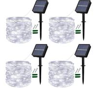 Lezonic 4Pack 120LED Outdoor Lights Solar Powered,12M 8 Modes Solar String Lights Outdoor Garden Waterproof Copper Wire Fairy Lights for Patio,Gate,Yard,Wedding,Party Decoration (Cold White)