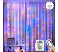 Lezonic Battery Curtain Lights, 3m x 3m 300LED Curtain Fairy Lights with Remote, 8 Modes Fairy Lights Battery Operated for Indoor Outdoor, Garden, Wedding, Christmas(Multi-Coloured)