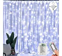 Lezonic Battery Curtain Lights, 3m x 3m 300LED Curtain Fairy Lights with Remote, 8 Modes Fairy Lights Battery Operated for Indoor Outdoor, Garden, Wedding, Christmas(Cool White)