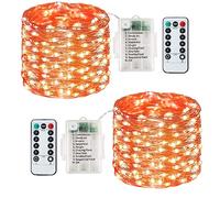 Lezonic Battery Fairy Lights, 2 Pack 120LED String Lights Battery Operated, 8 Modes Copper Wire Fairy Lights Waterproof for Indoor/Outdoor Bedroom Party Wedding Christmas Decoration (Orange)