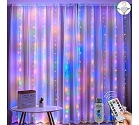 Lezonic Curtain Fairy Light, 3m×3m 300LED 8 Modes Remote Control Fairy Light, Curtain Lights USB Plug in for Bedroom, Garden, Party, Wedding, Christmas Decoration (Multi-Coloured)