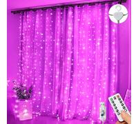 Lezonic Curtain Fairy Light, 3m×3m 300LED USB Plug in Curtain Lights 8 Modes Remote Control String Lights for Bedroom, Garden, Party, Wedding, Christmas Decoration (Pink)