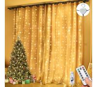 Lezonic Curtain Fairy Lights, 3m×3m 300LED Fairy Lights with 8 Modes Remote Control Timer Adjustable Brightness, Curtain Light Plug in for Bedroom, Garden, Party, Wedding,Christmas (Warm White)