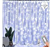 Lezonic Curtain String Lights Waterproof, 3m×3m 300LED 8 Modes Remote Control Timer Adjustable Brightness,Curtain Fairy Lights Plug in for Bedroom, Garden, Party, Wedding, Christmas (Cold White)