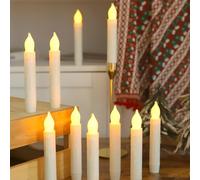 Lezonic Flameless Battery Operated Candlesticks Flickering, 24Pcs White LED Battery Christmas Window Candles, 6 Inch Short Taper Candles Hanging Halloween Floating by Touch, No Remote