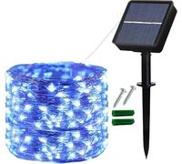 Lezonic Solar Fairy Lights, 12M/40Ft 120LED Copper Wire String Lights, Solar Garden Lights with 8 Modes for Indoor/Outdoor, Patio, Gate, Yard, Fence, Gazebo, Wedding, Party Decoration (Blue)