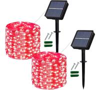 Lezonic Solar Fairy Lights Outdoor, 2 Pack Each 12M/40Ft 120LED String Lights, 8 Modes Waterproof Garden Lights Indoor/Outdoor for Home Garden Patio Yard Fence Party Decorations (Red)