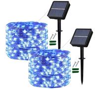 Lezonic Solar Lights Outdoor Garden Waterproof, 2 Packs 12M 120LEDs Solar String Lights, Fairy Lights with 8 Modes Indoor/Outdoor for Bedroom, Garden, Wedding, Party, Festival Decorations (Blue)