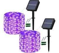 Lezonic Solar String Lights Outdoor, 12M/40Ft 120LED Solar Garden Lights, 8 Modes Copper Wire Fairy Lights Waterproof for Indoor/Outdoor Home Patio Fence Party Wedding Decoration (Purple)