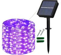 Lezonic Solar String Lights Outdoor, 12M/40Ft 120LED Solar Garden Lights, 8 Modes Waterproof Copper Wire Fairy Lights for Indoor/Outdoor, Patio, Gate, Yard, Fence, Wedding, Party Decoration (Purple)