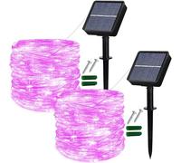 Lezonic Solar String Lights Outdoor, 12M/40ft 120LED Solar Garden Lights Waterproof, 8 Lighting Modes Outdoor/Indoor Fairy Lights Decorative Lighting for Gazebo Patio Party Weeding Festival (Pink)