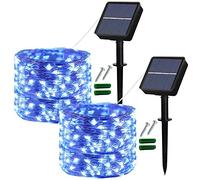 Lezonic Solar String Lights Outdoor,2 Pack 12M/40Ft 120 LED Solar Garden Lights Waterproof Fairy Lights Copper Wire with 8 Modes for Patio Yard Fence Lawn Trees Wedding Party Decorations (Blue)