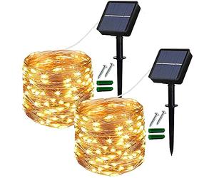 Lezonic Solar String Lights Outdoor, 2Pack Total 240 LED/80FT Solar Garden Lights Waterproof, 8 Modes Indoor/Outdoor Fairy Lights Copper Wire Lighting for Patio Yard Party Wedding (Warm White)