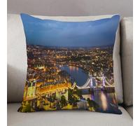 LEZUAHSH Cushion Cover,Pillow Cover Throw Pillow Case Decor Home Livingroom Couch Sofa,Arrial view to the illuminated skyline of London UK during evening time with Tower bridge,20 x 20 in