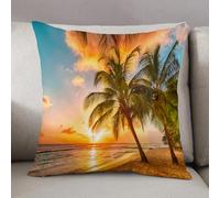 LEZUAHSH Cushion Cover,Pillow Cover Throw Pillow Case Decor Home Livingroom Couch Sofa,Beautiful Sunset Over The sea Palms on The White Beach on a Caribbean Island of Barbados,20 x 20 in