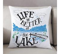LEZUAHSH Cushion Cover,Pillow Cover Throw Pillow Case Decor Home Livingroom Couch Sofa,Better to wake at the lake. Rising sun on the lake landscape with a bridge. Vintage illust,20 x 20 in