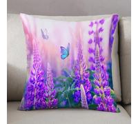 LEZUAHSH Cushion Cover,Pillow Cover Throw Pillow Case Decor Home Livingroom Couch Sofa,Blue butterflies flutter among purple lupine flowers with beautiful atmospheric lighting o,20 x 20 in