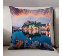 LEZUAHSH Cushion Cover,Pillow Cover Throw Pillow Case Decor Home Livingroom Couch Sofa,Breathtaking evening cityscape of Vrbnik town. Dramatic summer seascape of Adriatic sea Kr,20 x 20 in