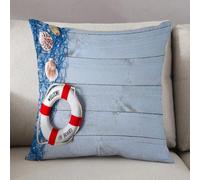 LEZUAHSH Cushion Cover,Pillow Cover Throw Pillow Case Decor Home Livingroom Couch Sofa,Buoy, Welcome Aboard Message on Lifebuoy with Fishing Net, Map,20 x 20 in