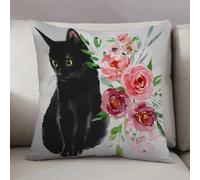 LEZUAHSH Cushion Cover,Pillow Cover Throw Pillow Case Decor Home Livingroom Couch Sofa,cartoon fluffy cat with roses. Siamese cat with open eyes and flowers. Coloring book for a,20 x 20 in