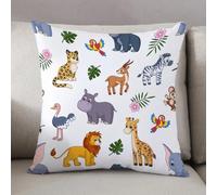 LEZUAHSH Cushion Cover,Pillow Cover Throw Pillow Case Decor Home Livingroom Couch Sofa,Cartoon jungle animal print. Lion elephant and zebra. Kids wild zoo characters safari leop,20 x 20 in