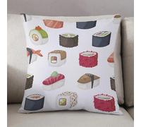 LEZUAHSH Cushion Cover,Pillow Cover Throw Pillow Case Decor Home Livingroom Couch Sofa,Cartoon sushi and rolls set. Traditional japanese food icons isolated on white background.,20 x 20 in