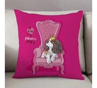 LEZUAHSH Cushion Cover,Pillow Cover Throw Pillow Case Decor Home Livingroom Couch Sofa,Cavalier King Charles Spaniel Puppy with a princess crown on a pink armchair. Vector illus,20 x 20 in