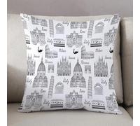 LEZUAHSH Cushion Cover,Pillow Cover Throw Pillow Case Decor Home Livingroom Couch Sofa,City, Monochrome Sketch Style Famous Places From Italy Rome Milan Europeans,20 x 20 in