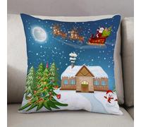 LEZUAHSH Cushion Cover,Pillow Cover Throw Pillow Case Decor Home Livingroom Couch Sofa,classic Christmas scenes, Santa, gifts presented to Rudolf, the red-nosed reindeer,20 x 20 in