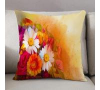 LEZUAHSH Cushion Cover,Pillow Cover Throw Pillow Case Decor Home Livingroom Couch Sofa,Closeup Still life of white yellow and red color flowers .Oil painting a bouquet of rose d,20 x 20 in