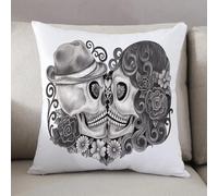 LEZUAHSH Cushion Cover,Pillow Cover Throw Pillow Case Decor Home Livingroom Couch Sofa,Couple skull day of the dead. Hand drawing on paper.,20 x 20 in