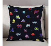 LEZUAHSH Cushion Cover,Pillow Cover Throw Pillow Case Decor Home Livingroom Couch Sofa,Cute pixel art ufo space ships and rainbow alien monsters vector endless pattern template.,20 x 20 in