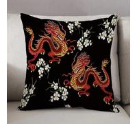 LEZUAHSH Cushion Cover,Pillow Cover Throw Pillow Case Decor Home Livingroom Couch Sofa,Descending red oriental dragon on a black background,20 x 20 in