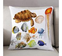 LEZUAHSH Cushion Cover,Pillow Cover Throw Pillow Case Decor Home Livingroom Couch Sofa,Different types of sea animals in ocean illustration,20 x 20 in