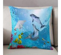 LEZUAHSH Cushion Cover,Pillow Cover Throw Pillow Case Decor Home Livingroom Couch Sofa,Dolphin swims under the water,20 x 20 in