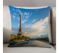 LEZUAHSH Cushion Cover,Pillow Cover Throw Pillow Case Decor Home Livingroom Couch Sofa,Eiffel Tower Set Paris, Sunset over Eiffel Tower and Seine with Puffy Clouds, Paris,20 x 20 in