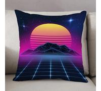LEZUAHSH Cushion Cover,Pillow Cover Throw Pillow Case Decor Home Livingroom Couch Sofa,Electronic neon on New Retro Wave 80 Party Miami 90S Beach Retrowave Design,18 x 18 in