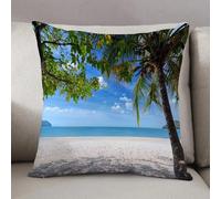 LEZUAHSH Cushion Cover,Pillow Cover Throw Pillow Case Decor Home Livingroom Couch Sofa,Empty sand beach with blue sea coconut tree and blue sky background. Summer Vacation Trave,20 x 20 in