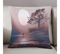 LEZUAHSH Cushion Cover,Pillow Cover Throw Pillow Case Decor Home Livingroom Couch Sofa,Fantasy decor, loving couple on the horizon with full moon and majestic tree over the lake,20 x 20 in