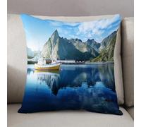 LEZUAHSH Cushion Cover,Pillow Cover Throw Pillow Case Decor Home Livingroom Couch Sofa,Farm, Sunset in the Norwegian Sea of Fjords Formation Yacht Fishing Arcti,20 x 20 in