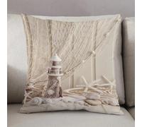 LEZUAHSH Cushion Cover,Pillow Cover Throw Pillow Case Decor Home Livingroom Couch Sofa,Fishing net decoration, sea animals starfish and shells underwater wooden lighthouse,16 x 16 in