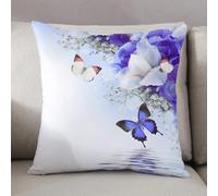 LEZUAHSH Cushion Cover,Pillow Cover Throw Pillow Case Decor Home Livingroom Couch Sofa,Floral,Blue and White Wild Flowers with Monarch Butterflies Lily Therapy Zen Spa Art Print,20 x 20 in