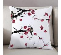 LEZUAHSH Cushion Cover,Pillow Cover Throw Pillow Case Decor Home Livingroom Couch Sofa,Floral seamless pattern. Blooming cherry with birds on branches. Watercolor painting. Saku,20 x 20 in