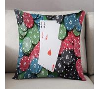 LEZUAHSH Cushion Cover,Pillow Cover Throw Pillow Case Decor Home Livingroom Couch Sofa,Four aces cards and poker chips on the green table background.,20 x 20 in