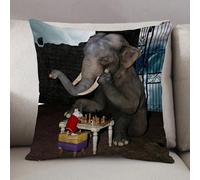 LEZUAHSH Cushion Cover,Pillow Cover Throw Pillow Case Decor Home Livingroom Couch Sofa,Funny Animal Elephant and Mouse Playing Chess,16 x 16 in